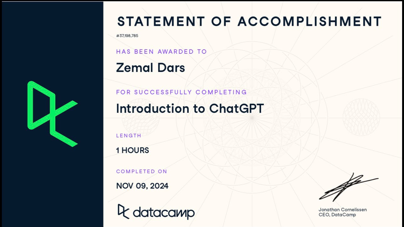 Introduction to ChatGPT certificate